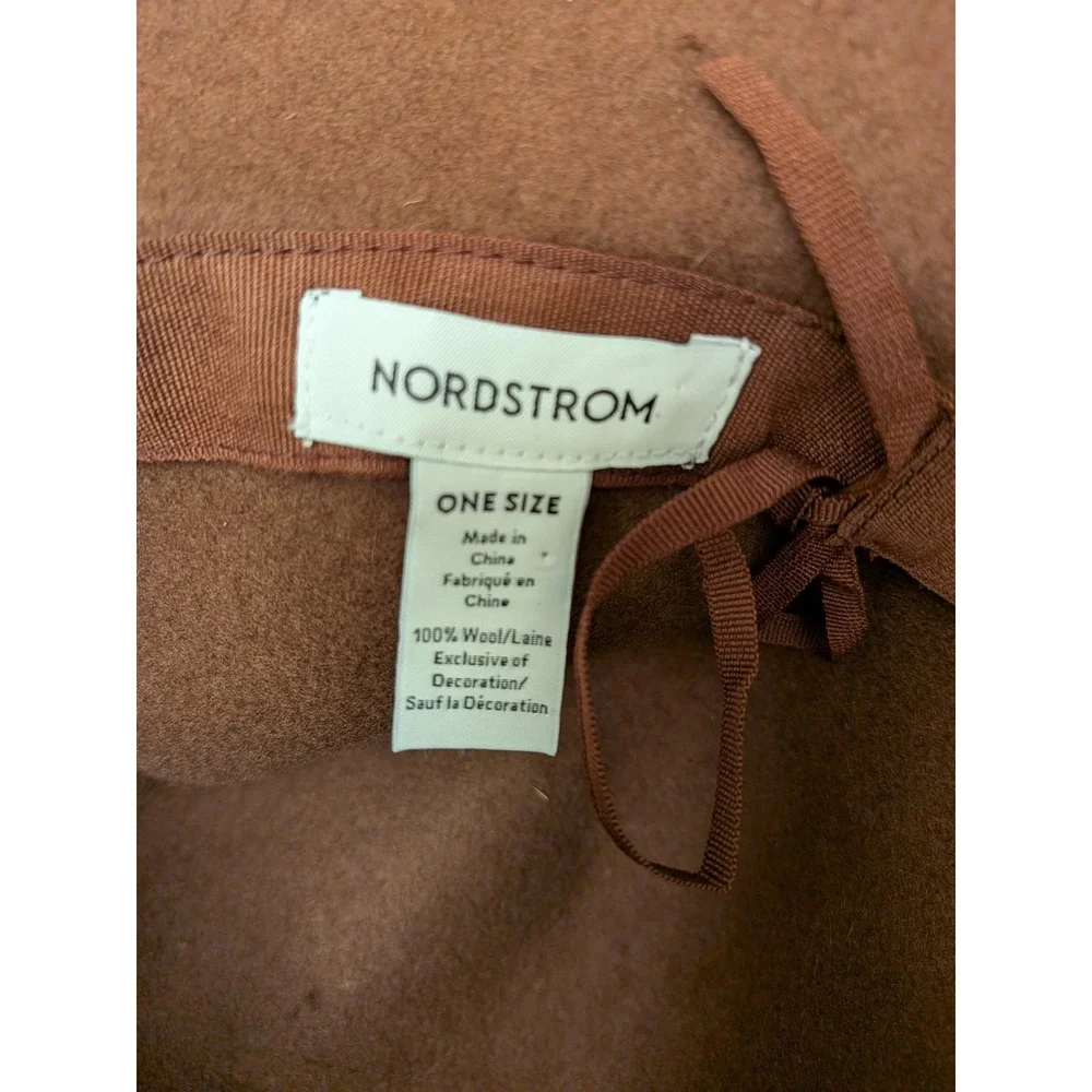 Nordstrom‎ Brown 100% Wool Wide Brim Floppy Fedora Hat Adjustable One Size